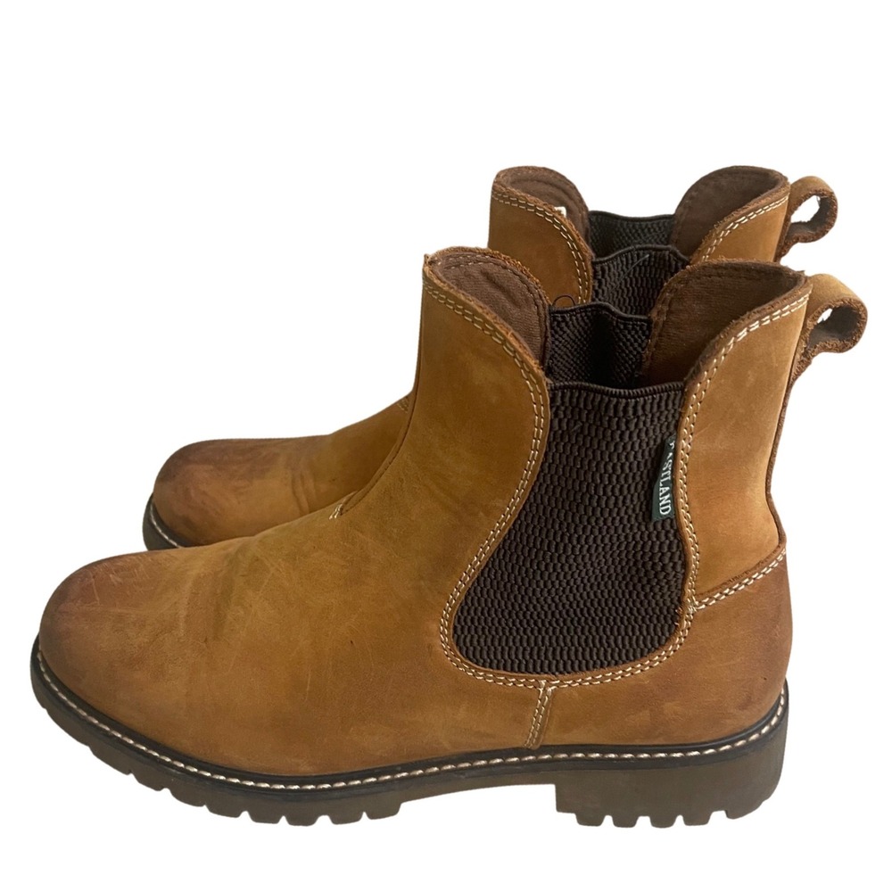 Eastland Women Sz 8 Leather Chelsea Boots Tan Brown Lug Sole Ankle Boots Pull On